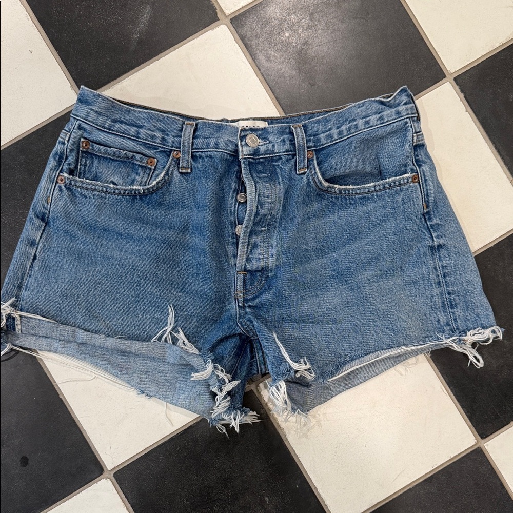 Agolde Distressed Blue Parker Jean Shorts